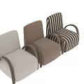 Stylish Striped Accent Chair With Curved Wooden Armrests And Linen Fabric