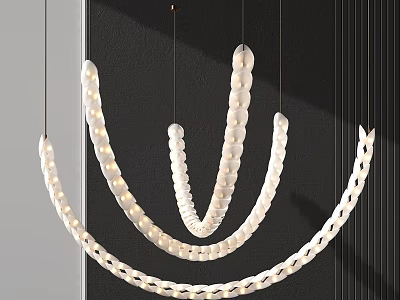 Modern Curved Chain Like Chandelier With White Spherical Beads Hanging Against Dark Wall 3d model