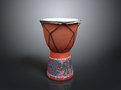 Traditional Handcrafted Djembe Drum with White Drumhead and Colorful Base Patterns 3d model