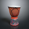 Traditional Handcrafted Djembe Drum with White Drumhead and Colorful Base Patterns