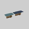 Modern Dining Table With Blue Tabletop And Golden Metal Base Structure