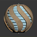 Futuristic Spherical Sci Fi Device With Metallic Gold Stripes And Blue Glowing Core
