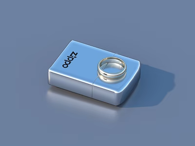Silver Rectangular Jewelry Box With Gold Ring On Top Surface 3d model