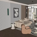 Cream Style Living Room Cream Style Sofa Coffee Table Combination Single Person Sofa Lazy Person Sofa Background Wall Floor Lamp Chandelier 3d model