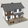 Traditional Detached Villa With Tile Roof Two Story Design Wooden Balcony and Courtyard