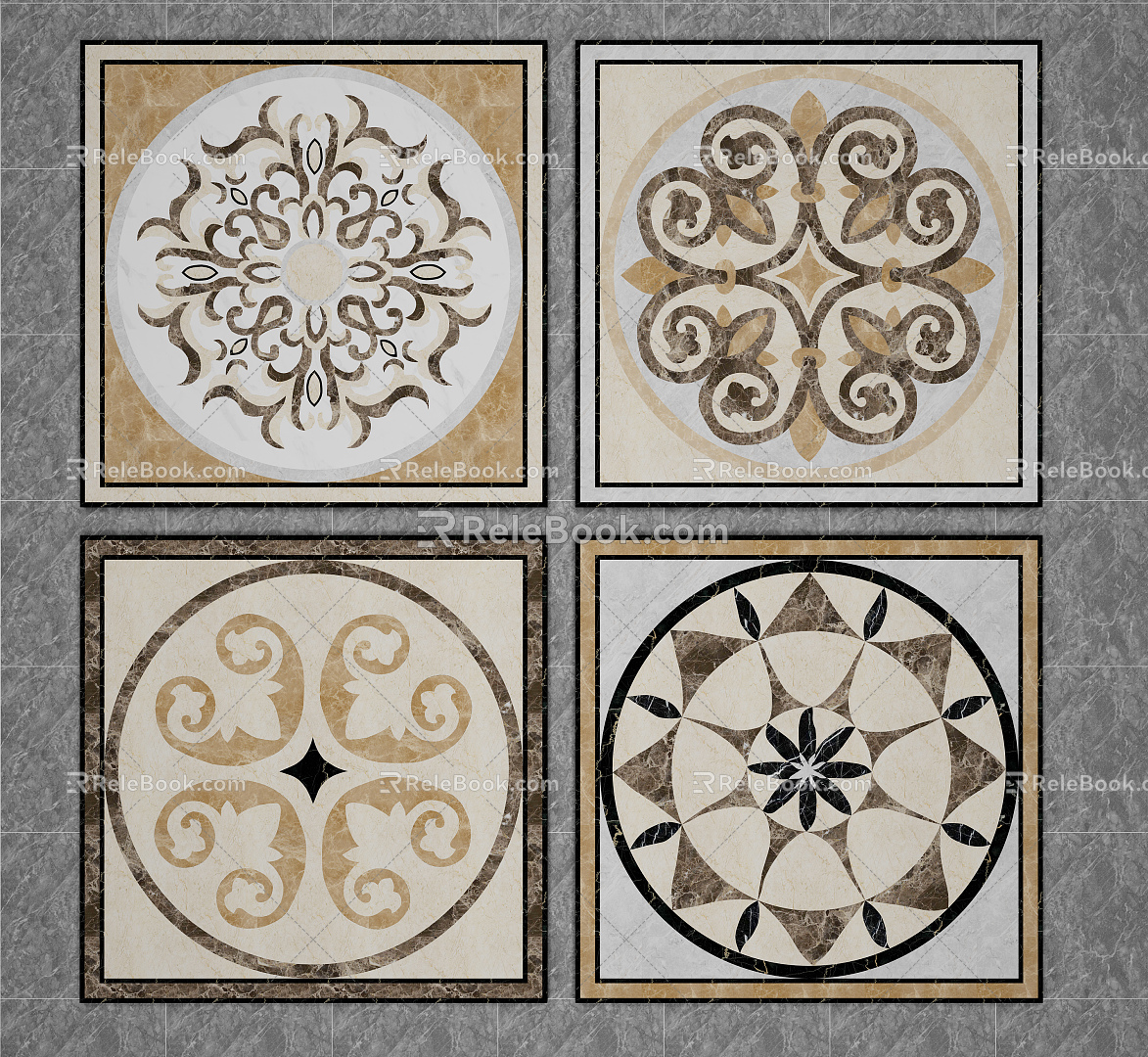 European-style floor tile mosaic floor tile 3d model