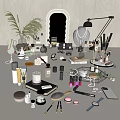 Elegant Perfume and Cosmetics Collection with Lipsticks Makeup Brushes and Decorative Tray