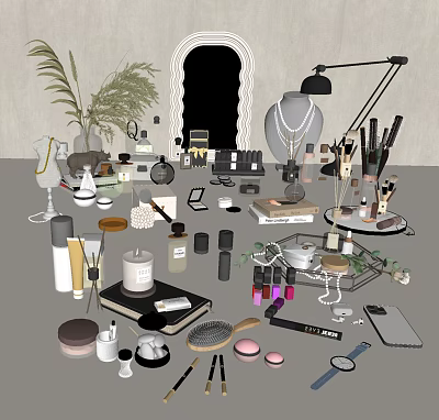 Modern Cosmetics Comb Skin Care Lipstick Facial Cleanser Mirror Ornaments Combination Vase 3d model