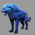 Fierce Blue Lion With Fluffy Mane Open Mouth And Detailed Fur