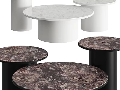 Modern Round Marble Coffee Tables With White And Black Cylindrical Bases 3d model