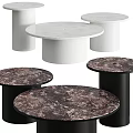 Modern Round Marble Coffee Tables With White And Black Cylindrical Bases