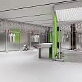 Modern Clothing Store Interior With White Apparel On Hangers Green Partition And White Floor