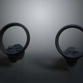 Black Ring Shaped Controllers With Button Panels On Dark Gray Background 3d model