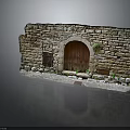 Ancient Stone Building Featuring Arched Wooden Door And Rough Stone Walls