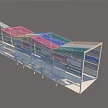 Colorful Modern Pergola Structure With Multi Colored Roofs And Seating Areas