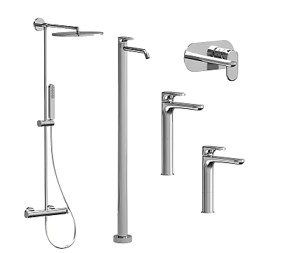Stylish Modern Chrome Faucets Collection Including Shower Basin And Bathroom Taps 3d model
