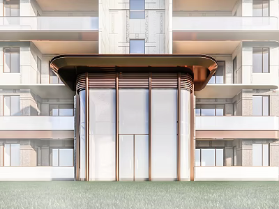 Modern Multi Story Building Storefront Entrance With Metal Frame Glass Doors Balcony Design 3d model