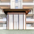Modern Multi Story Building Storefront Entrance With Metal Frame Glass Doors Balcony Design