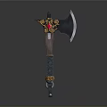 Ornate Battle Axe Weapon With Red Gemstone Wooden Handle And Metal Blade