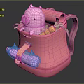 Cute Pink Backpack with Pig Plush Toy and Fresh Carrots with Green Leaves for Kids 3d model