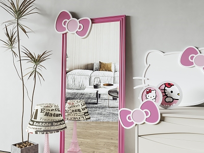 Modern Full-length Mirror Girls Full-length Mirror Hello Kitty Theme Mirror Princess Full-length Mirror Pink Children Mirror 3d model