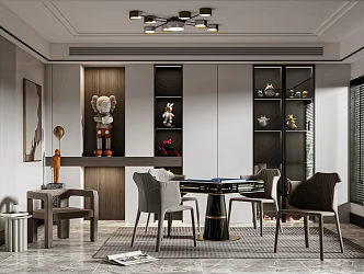 Modern Chess and Card Room Mahjong Room Multifunctional Room Entertainment Room Mahjong Table Single Chair Decorative Cabinet Background Wall 3d model
