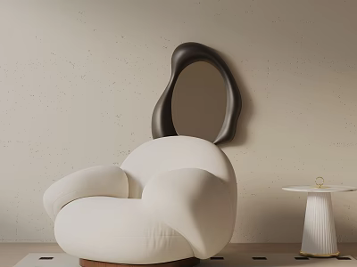 Modern White Leisure Chair With Black Decorative Mirror Side Table And Minimalist Wall 3d model