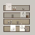 Modern Wooden Layered Shelves With Decorative Books Vases Candles And Sculptures