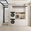 Modern Home Balcony Interior Design With Washing Machines Cabinets And Windows