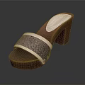 Women's High Heel Slippers with Woven Pattern Upper Wooden Heel and White Sole Brown