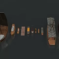 Traditional Wooden Boats With Sailing Masts Canopies And Calm Water Surface