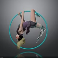 Female Character With Mechanical Leg Performing In Blue Hula Hoop On Gray Background
