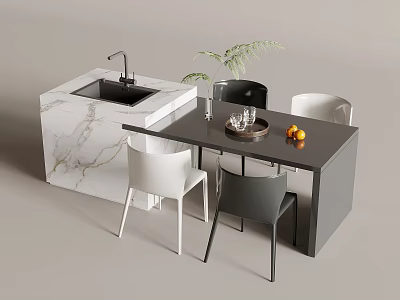 Modern Minimalist Island Table Dining Table Chair 3d model