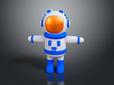 Cartoon Style Astronaut Game Character With White Blue Orange Outfit And Extended Arms 3d model