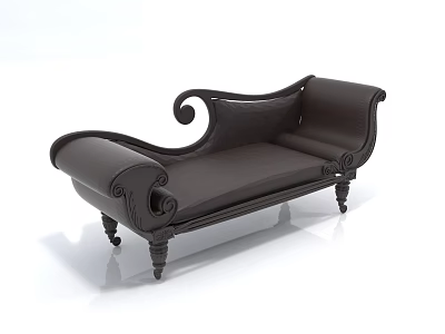 Elegant Classic Unique shaped Sofa With Dark Leather Upholstery Curved Armrests And Carved Wooden Legs 3d model