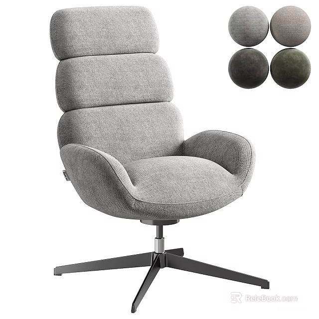Gray Upholstered Leisure Chair with Swivel Base and Decorative Balls Modern Living Room Furniture Piece 3d model 