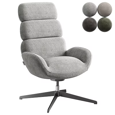 Gray Upholstered Leisure Chair with Swivel Base and Decorative Balls Modern Living Room Furniture Piece 3d model