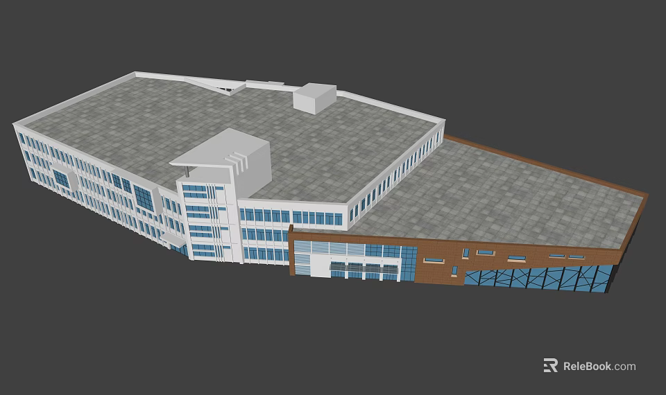 Modern Building Exterior Design With Gray Roof White Brown Facade And Glass Windows 3d model 