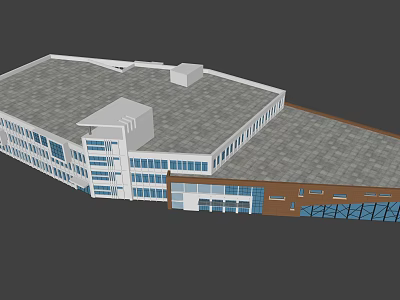 Modern Building Exterior Design With Gray Roof White Brown Facade And Glass Windows 3d model