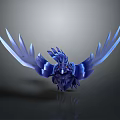 Blue Metallic Bird Game Movie Character With Spread Wings And Blade Like Feathers