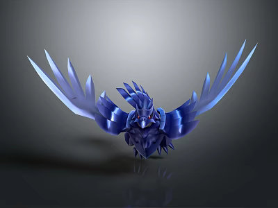 Blue Metallic Bird Game Movie Character With Spread Wings And Blade Like Feathers 3d model