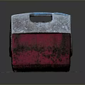 Vintage Red And Gray Box With Blue Handle Worn Surface On Gray Mat Dark Background