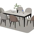 Modern Minimalist Dining Table Set With White Tabletop Black Legs And Light Colored Chairs 3d model