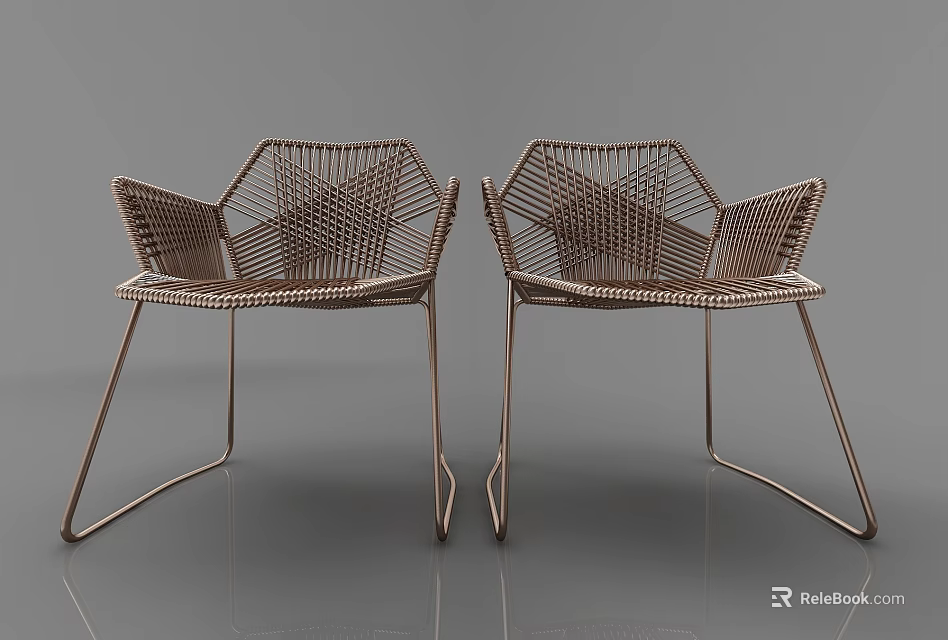 Two Stylish Contemporary Leisure Chairs With Woven Texture And Durable Metal Frames 3d model 