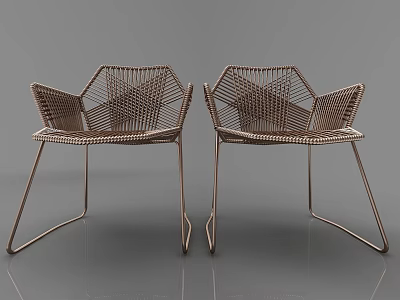 Two Stylish Contemporary Leisure Chairs With Woven Texture And Durable Metal Frames 3d model