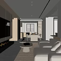 Modern Living Dining Room Interior With White Sofa Round Coffee Table TV Wall Dining Setup 3d model