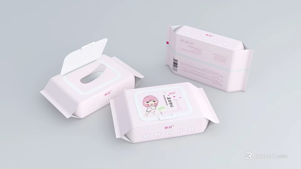 Pink Packaging Baby Wet Wipes With Cartoon Girl Design For Daily Use 3d model 