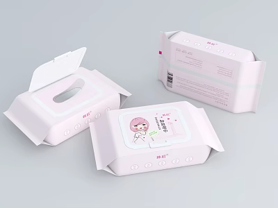 Pink Packaging Baby Wet Wipes With Cartoon Girl Design For Daily Use 3d model