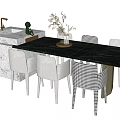 Modern Dining Table Set With Black Marble Tabletop Chairs Island Counter Sink Decorative Vase Plants