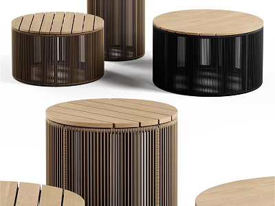 Modern Round Dining Tables With Wooden And Black Striped Design For Contemporary Interiors 3d model